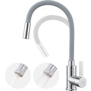 Auralum Rubinetto Lavello Cucina, Rubinetto Cucina Con Beccuccio Flessibile, Miscelatore Cucina Con 2 Funzioni, Rubinetti Cucina Grigio Girevole 360°, Monocomando Alta Pressione