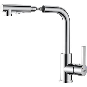 Auralum Rubinetto Lavello Cucina, Rubinetto Cucina con Doccetta Estraibile, Miscelatore Cucina Girevole a 360°, Rubinetti Cucina 2 Bocchette d'acqua Cromo