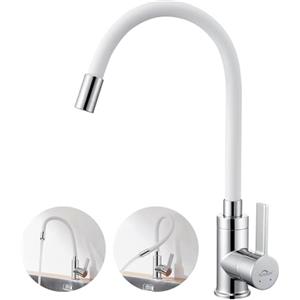 Auralum Rubinetto Lavello Cucina Flessibile, Auralum Rubinetto Cucina Bianco con Beccuccio Flessibile, Miscelatore Cucina Girevole a 360°, Rubinetti Cucina con Bocca Alta