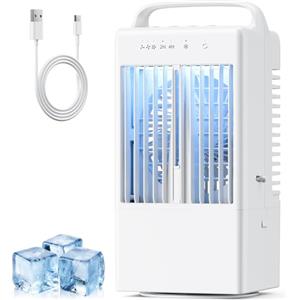 DAONEG Condizionatore Portatile, Raffreddatore d'aria, 4 in 1 Mini Climatizzatore Portatile, 90° Oscillazion, 3 Velocità, Timer 2/4H, 7 Colori LED, USB Ventilatore per Casa, Ufficio, Campeggio
