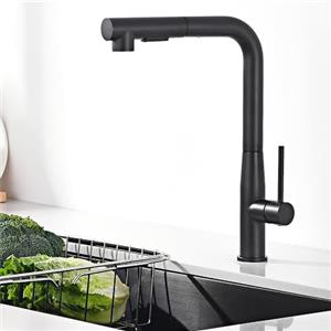 Auralum Rubinetto Lavello Cucina Nero, Rubinetto Cucina Estraibile, Miscelatore ad Alta Pressione con Doccia e Due Tipi di Getto d'Acqua, Miscelatore Cucina Girevole a 360°, Nero