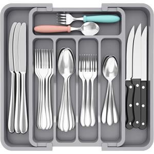 Lifewit Organizer per cassetti per argenteria, vassoio per utensili da cucina, espandibile, senza BPA, regolabile, portaposate per cucchiai, forchette, coltelli, organizer da cucina in plastica