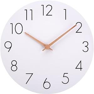 Warminn, Orologio da parete in legno MDF senza ticchettio, silenzioso, moderno, 30 cm, al quarzo, grande batteria, facile da leggere, per camere, casa, cucina, camera da letto, ufficio, scuola, bianco