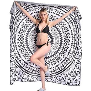 Genovega Telo Mare Gigante in Microfibra Antisabbia per Doppio Coppia Matrimoniale, 183x183cm, Sottile Pareo Teli Asciugamano Mare per Uomo Donna, Asciugamano da Spiaggia, Fantasia Etnico Bohemian, Bianco