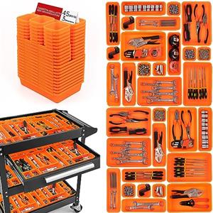 Giklux 45 Pezzi Cassetta Attrezzi Organizer Cassetti, Per Viti Minuteria, Attrezzi Banco Da Lavoro, Scatole Vassoio Portaoggetti Organizzatore Cassetti Plastica, Per Carrello Porta Attrezzi, Garage - Arancia