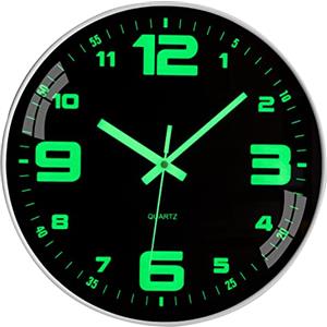 Warminn Orologio da parete luminoso senza ticchettio, silenzioso, 30 cm, al quarzo, moderno, a batteria, facile da leggere per camere, casa, cucina, camera da letto, ufficio, scuola