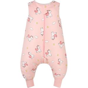 WYTbaby Sacco nanna con piedi, 1,0 Tog, in 100% cotone, morbido sacco a pelo per tutto l'anno, senza maniche, ideale per dormire e calore, perfetto per ragazzi e ragazze, 80 cm
