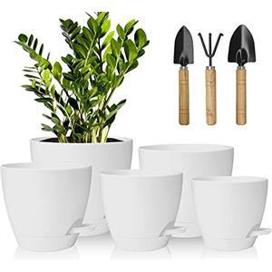 Idealife Vasi Da Giardino Set Di 5, 7/6.5/6/5.5/5 Inch Vasi Di Fiori Per Piante, Stile Moderno Vasi Con 178 Fori Di Scarico, Moderno Decorativo Succulente Piante Vasi Da Fioriere(Bianco)
