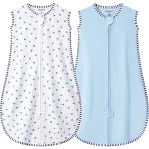 MIKAFEN Sacco Nanna Estivo 0.5Tog, Sacco Nanna Neonato Senza Maniche in 100% Cotone Biologico, Unisex (Stelle e azzurro 6-14 mesi)