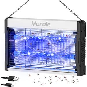 Morole Lampada Antizanzare 3200V per Interno/Esterno, UV LED con Rete Elettrica Sicura Protezione al Tatto, Sospensibile USB e Vassoio Rimovibile - Ideale per Grondaia/Giardino/Casa