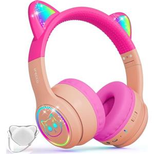 I love e iFecco iFecco Cuffie Bluetooth Bambini con Microfono,Wireless con Borsa,Luci LED Cat Ear Cuffie per iPad/Tablet/Smartphone/Scuola