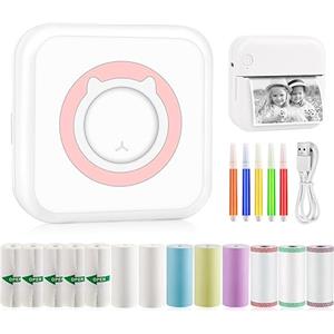 GuKKK Mini Stampante Fotografica, Mini Stampante Termica,Stampante Fotografica Istantanea Portatile, Mini Stampante Termica Bluetooth con Ricarica USB Stampante, Note, Diario, Elenco (Rosa)