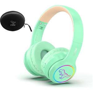 I love e iFecco IFECCO Cuffie Bluetooth Bambini con Microfono,Luci LED Dinosauro Ragazzi Wireless Cuffie con Borsa,Bambina Cuffie per iPad/Tablet/Smartphone/Scuola