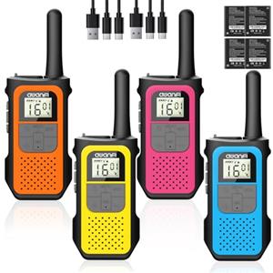 AWANFI 4 Pezzi Walkie-Talkie, Walkie Talkie Ricaricabile con 1200mAh Batteria, Walkie-Talkies per Bambini Adulti, 16 Canali/VOX/Cavo USB-C, Walky Talky Lungo Raggio per Campeggio Escursioni