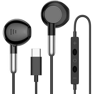 Ohuhu Cuffie USB-C per iPhone 15/16,Audio Stereo HiFi Auricolari Intrauricolari con Cavo TypeC Microfono e Controllo del Volume Compatibili con i-Pad Pro/Air, Galaxy S24 Ultra/S23/S22, H-uawei, X-iaomi-Nero