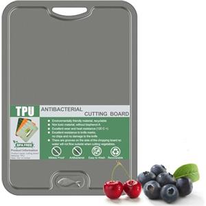 Litimkat Flessibile in TPU, senza BPA，con fessura per il succo, taglieri flessibili antigraffio, tagliere sottile, lavabile in lavastoviglie, antiscivolo (grigio scuro)