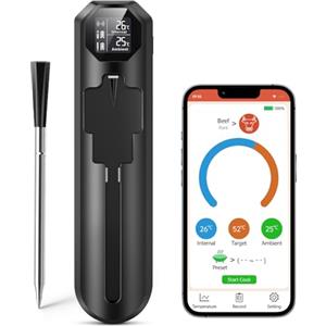 maxtachi Termometro Carne Wireless, Termometro da Cucina Digitale Con Doppie Sonde e APP, 150m Bluetooth Termometri per Alimenti tipo-C Ricaricabile Termometro Forno per BBQ, Forno, Grill, Girarrosto