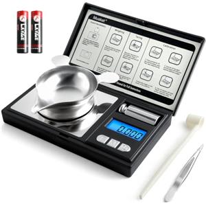 Muaket Bilancia Precisione 50g/0,001g, Bilance Milligrammi con 6 Unità e Cucchiaio | Bilancia Cucina Digitale con Display LCD e Funzione Tare, Mini Bilancia Gram con Pesi e Batterie per Polveri, Gioielli, Nero