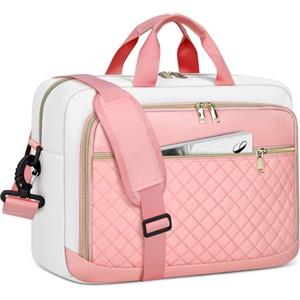 NEWHEY Borsa Porta PC 17.3 Pollici Borsa da Lavoro Donna Impermeabile Borsa Computer Grande Borsa Messenger Valigetta Portadocumenti Tracolla per Ufficio, Università, Scuola,Beige & rosa