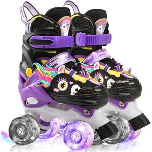 WESKIFAN Unicorno Pattini a Rotelle Bambina Pattini Regolabili Pattini a 4 Ruote con Tutte Ruote LED per Principianti Bambini Ragazza Regalo di Natale Compleanno