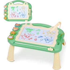 Sarsumir Lavagna Magnetica per Bambini, Lavagnetta Magica Portatile Tavola da Disegno Cancellabile Colori con 4 Francobolli e 1 Penna, Giocattoli Educativi per 3 4 5 Anni Bambini, Verde