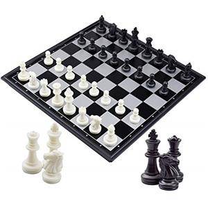 SANTOO Scacchiera da Viaggio Magnetica con Scacchi Magnetici per Bambini e Adulti, 25cm x 25cm, Scacchi di Pieghevole e Portatile per Viaggi, Bianco e Nero