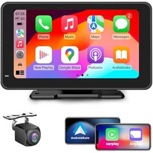 WSRADIOKITS Senza Fili Autoradio, Wireless A-pple Carplay & Android Auto Portatile, 7 Pollici Stereo Auto HD Touch Screen, Mirror Link, GPS Navigation, FM, Siri, AUX, Airplay, Telecamera posteriore