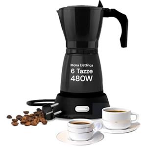 Avilia Moka Elettrica 480W - Caffettiera Elettrica da 6 Tazze con Sistema Mantenimento Caldo e Base Rotante 360° | Design Compatto e Moderno per Casa e Ufficio