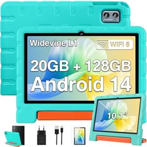 ZIOVO Tablet 10 Pollici Android 14 Tablet Bambini, 20GB RAM+128GB ROM(TF 1TB),WiFi 6 Tablets, Widevine L1/Octa-Core/BT 5.0/8+5 MP/6000mAh/Tablet per Bambini,Tablets con EVA Caso - Verde