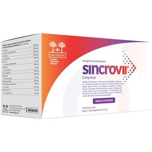 Salugea SINCROVIR - Integratore alimentare senza caffeina, tonico con Maca, Ginseng per stress, Peperoncino per circolazione, Antiossidante con Corteccia di pino marittimo - Flacone da 40 compresse