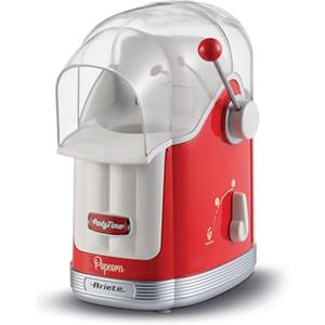 Ariete 2958 Pop Corn Maker Party Time, Macchina per pop corn con leva, 1100 Watt, Capacità 600 g, Cottura ad aria calda senza grassi, Rosso