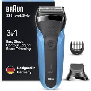 Braun Series 3 Shave&Style 310BT 3-In-1 Rasoio Elettrico Per Barba, Wet&Dry Con Regolabarba Di Precisione E 5 Pettini, Ricaricabile E Senza Fili, Nero/Blu