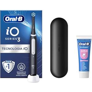 Oral-B Spazzolino Elettrico Ricaricabile iO 3 Nero, 1 Spazzolino Elettrico, 1 Testina Di Ricambio, Custodia Da Viaggio + Dentifricio Oral-B Pro-Expert Sensibilità, Pulizia Denti Efficace