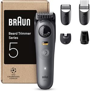Braun Regolabarba Uomo Series 5, +5 Strumenti Di Styling, Lama Ultra Affilata, 120 Minuti di Autonomia, Impermeabile, Selettore di Precisione Con 40 Lunghezze & Blocco, BT5525, Grigio