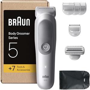 Braun Rasoio Elettrico Corpo Uomo Series 5, +7 Strumenti Di Rasatura, Con Tecnologia SkinGuard, 100 Min Di Utilizzo, Con Testine SmoothShave & SensitiveTrim, Impermeabile, BG5555, Grigio