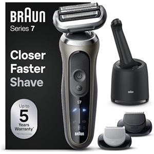 Braun Rasoio Elettrico Uomo Series 7, Rasatura Wet&Dry, Modalità Di Rasatura Turbo, Standard E Delicata, Impermeabile, Con Stazione SmartCare, Regolabarba, Rifinitore Corpo, 72-C7650cc Oro