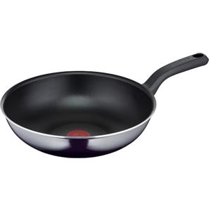 Tefal D52619 Resist - Padella wok antiaderente in titanio, indicatore di temperatura del segnale termico, non adatta a induzione, facile da pulire, tecnologia Flame Protect, colore nero, 28 cm