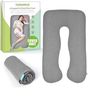 COSMOPLUS Federa per cuscino per gravidanza a forma di U, per la maternità, tessuto jersey elasticizzato e traspirante, fornisce supporto per sonno e gravidanza, grigio chiaro