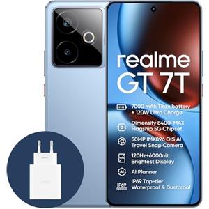 realme GT 7T 5G Smartphone,12+256GB,Batteria 7000mAh,120W charge,Processore Dimensity 8400-MAX, Fotocamera IMX896 50MP, AI Planner, Display Pro-Esports da 6000 nit 120Hz,IP69,Blu, esclusiva Amazon