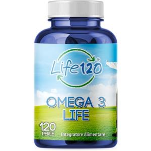 Life 120 Omega 3 - Integratore alimentare a base di olio di pesce, 120 perle ricche di EPA e DHA per la salute cardiaca