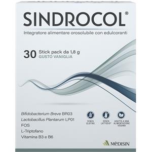 MEDISIN Srl SINDROCOL - Integratore Orosolubile con Probiotici, FOS, L-Triptofano, Vitamina B3 e B6 - 30 Stick Pack da 1,8 g