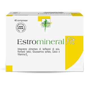 Estromineral Fit, Integratore Menopausa, 40 Compresse con Isoflavoni di Soia, Fermenti Lattici, Glucosamina Solfato, Calcio e Vitamina D3, Senza Glutine e Senza Lattosio