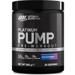 Optimum Nutrition ON Platinum PUMP Pre-Workout, Integratore Alimentare Pre-Workout Intenso Senza Caffeina con Fruitflow, Beta-Alanina, L-Arginina, L-Citrullina, Gusto Lampone Blu, 20 dosi, 380 g