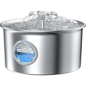 IHOUONE Fontanella per Gatti Acciaio Fontana Gatto: Fontana per Gatti - 2.6L Distributore Acqua Cani - Fontanella Gatto Automatico - Dispenser Acqua Animali - Cascata di Fiori - con Finestre Prospettiche