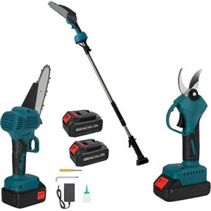 DE ROSA SHOP Kit Potatura 3 in 1 - Forbice a Batteria e Motosega 6 Pollici Elettrica con Asta Telescopica 128-248cm, Set Professionale per Giardinaggio con 2 Batterie 36V - DE ROSA SHOP