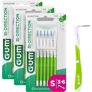 GUM BI-DIRECTION Scovolini Interdentali / 2 scovolini in 1 grazie al movimento a 90° della testina/Facile accesso ai denti posteriori/Verde/Misura 0.7 mm / 3 Confezioni da 6 pz