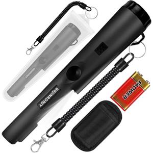 BBjinronjy Metal detector, metal detector pinpointer per ricerca metalli, caccia al tesoro, ricerca a 360° di tesori d'oro con cintura, fondina, LED, accessori per attrezzi impermeabili (nero)