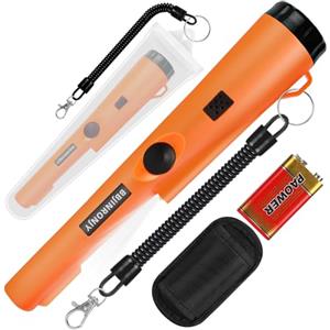 BBjinronjy Metal detector, metal detector pinpointer per ricerca metalli, caccia al tesoro, ricerca a 360° di tesori d'oro con cintura, fondina, LED, accessori per attrezzi impermeabili (arancione)