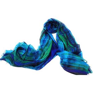 Millie & Boo Foulard Donna in Seta 100% - Sciarpa Elegante Dipinta a Mano, Stola Cerimonia Blu e Verde, Scialle Pura Seta - Regalo