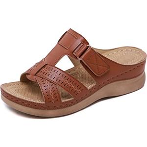 SMajong Ciabatte Donna Ortopedico Estive Moda Pantofole Donna Sandali Punta Aperta Con Zeppa Antiscivolo Scarpe Spiaggia Profondo rosso 44 EU